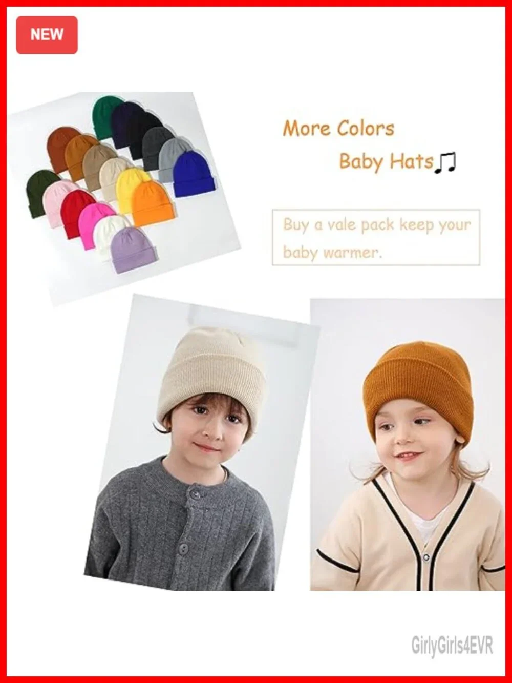 4-Pack Toddler Winter Beanie Hats Soft Acrylic Knit Caps for Boys Girls